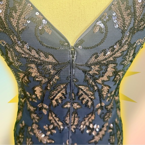 NWT Eliza J Navy Blue ‘Sequin Boat Neck Sleeveless Feather Trim Sheath Dress’ 6 - Picture 12 of 14